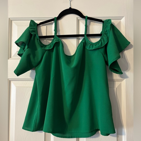 SHEIN Tops - SHEIN Emerald V-Neck Off the Shoulder Blouse